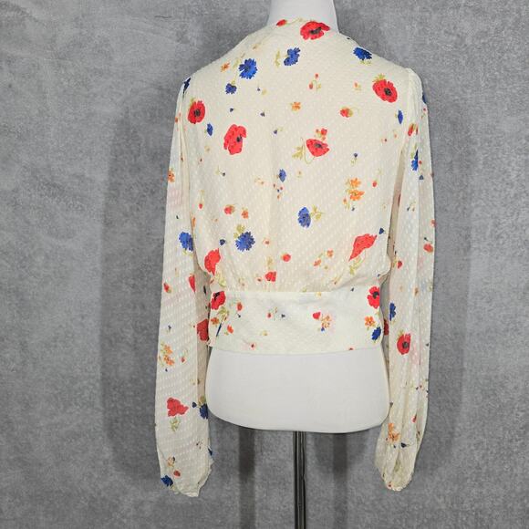 The Kooples Cream Daydream Flowers Lace-Up Floral Silk Top - Picture 6 of 7